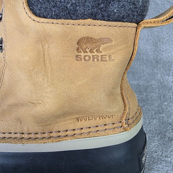 Womens Sorel Khaki & Black Waterproof Lace Up Boots Insulated Rubber Sole 11 - Picture 2 of 9